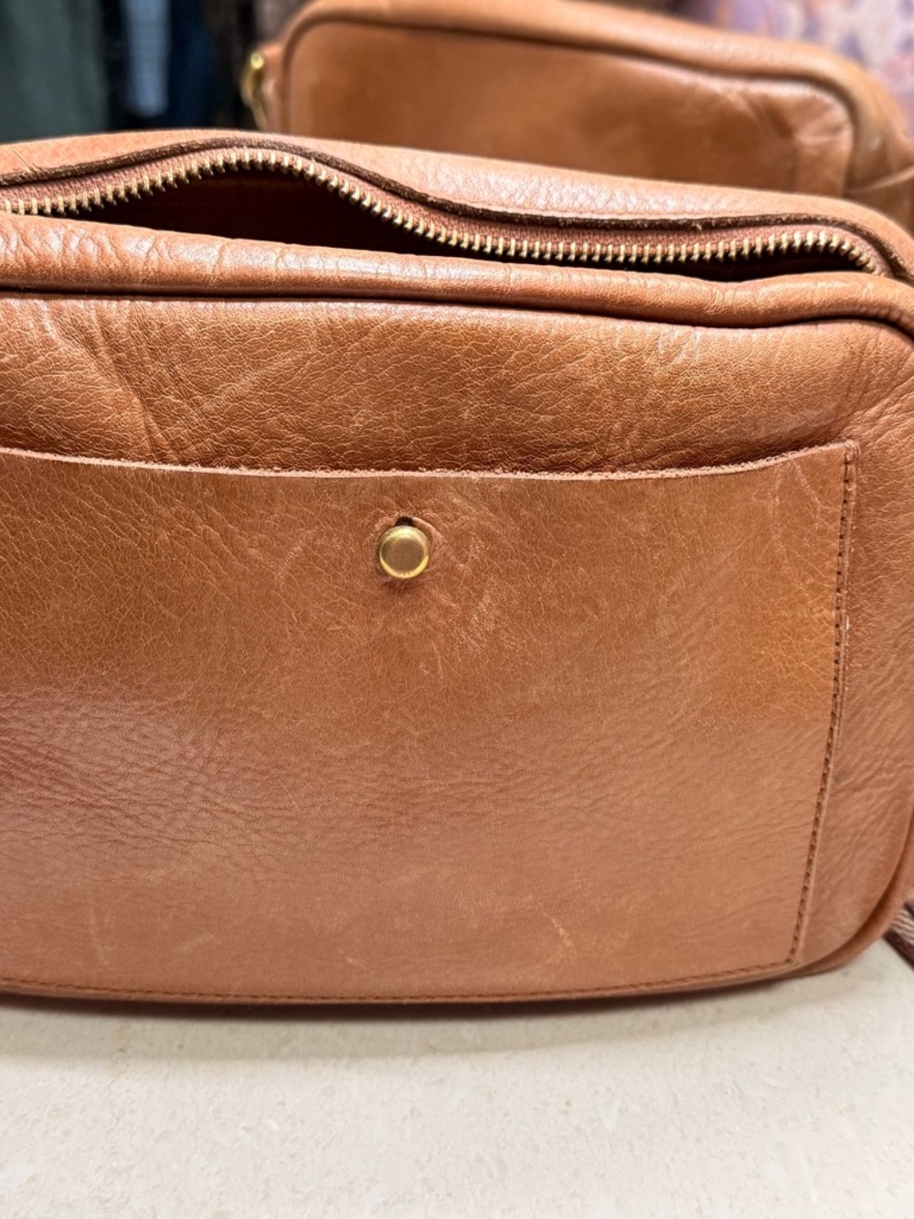 Madewell Cognac Brown Leather Crossbody Bag with Gold Hardware